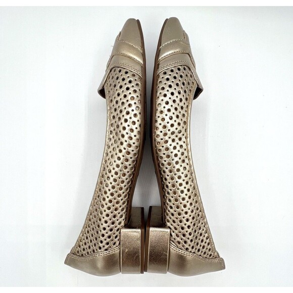 French Soles FSNY Leather Flats Champagne Metallic Laser Cut Square Toe 8-8.5/39 - Picture 8 of 11